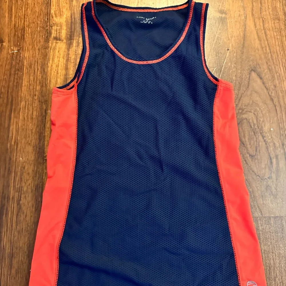 Tory Burch Sport Navy Blue & Red Fitted Mesh Tank Top Medium Luxury Sportswear - Picture 4 of 4